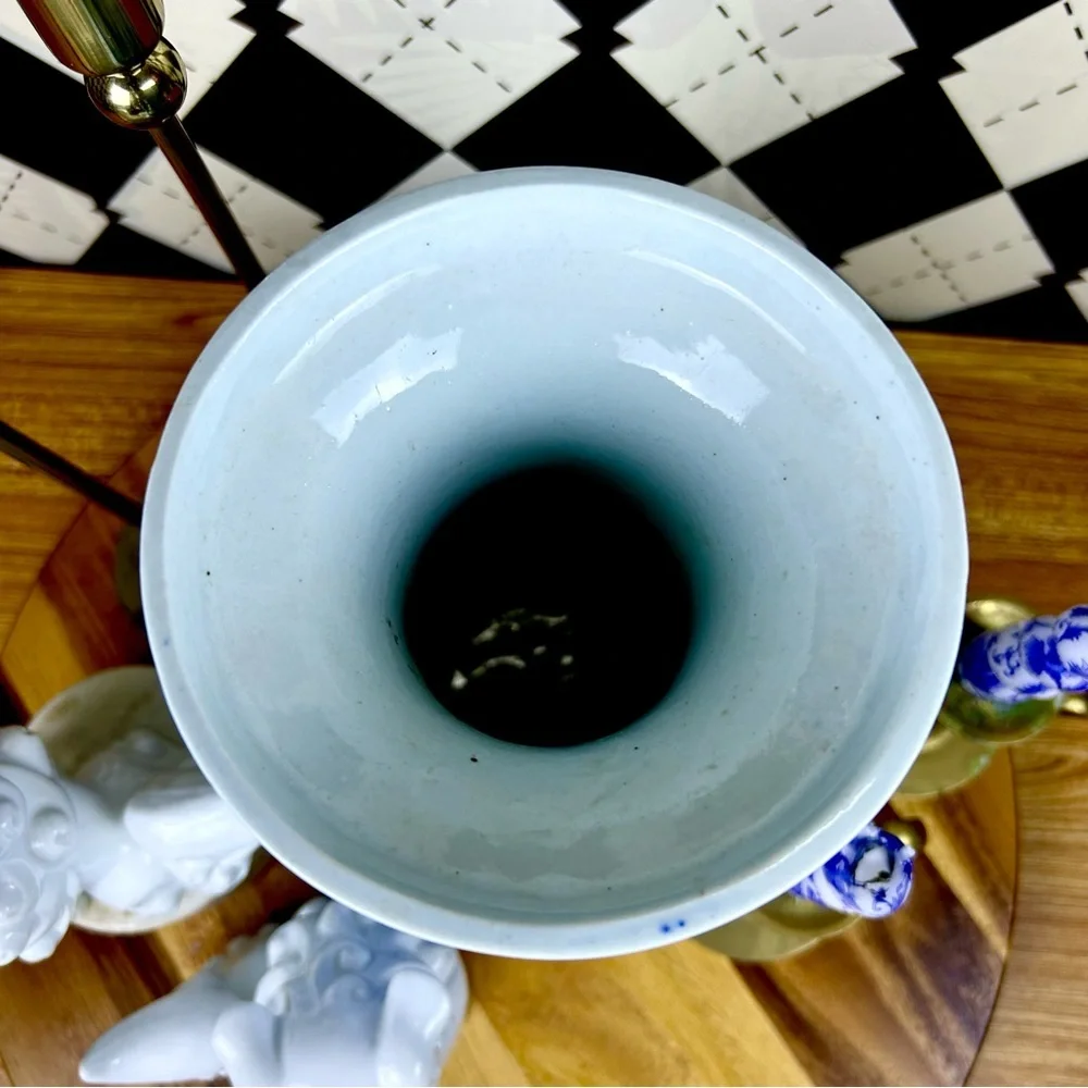 Blue White Porcelain‎ Double Happiness Vase Chinoiserie 13in Vintage Decor